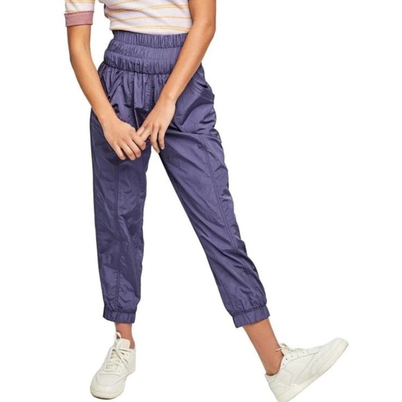 NEW Free People The Way Home Smocked Waist Joggers Deep Sea Purple - Picture 2 of 11